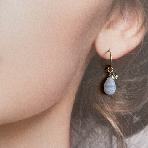 ブルーレースアゲートヘキサゴン＆スピネルのピアス14kgf