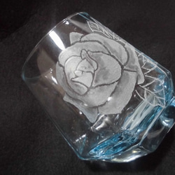 グラスリッツェン　六角グラス(水色) 薔薇 2枚目の画像