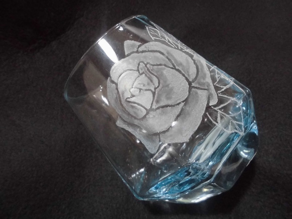 グラスリッツェン　六角グラス(水色) 薔薇 2枚目の画像