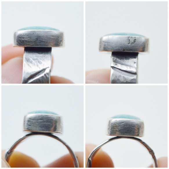 折疊系列-26號之一‧綠色亞馬遜石‧硫化純銀開放戒圍戒指 第6張的照片