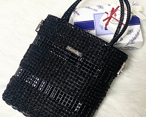 ラメルヘンテープ×ヘンプヤーン ミニトートバッグ ブラック