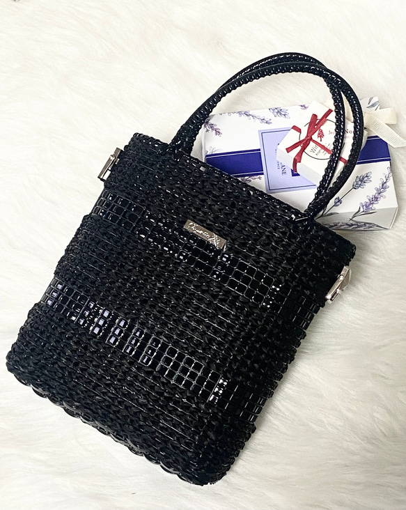 ラメルヘンテープ×ヘンプヤーン ミニトートバッグ ブラック