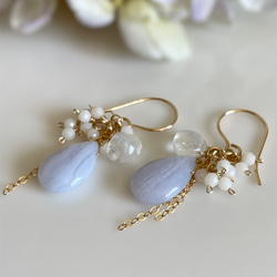 爽やか1点物ペア ブルーレースアゲートのピアスチャーム ブルー