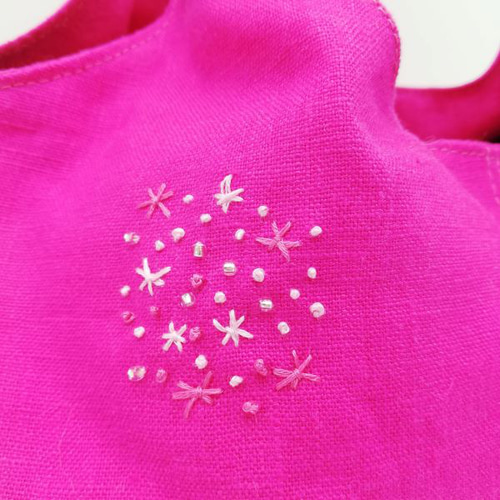 丸底コロン手持ちバッグミニ オーキッドピンク ビーズ刺繍