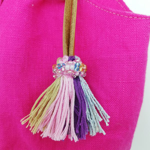 丸底コロン手持ちバッグミニ オーキッドピンク ビーズ刺繍