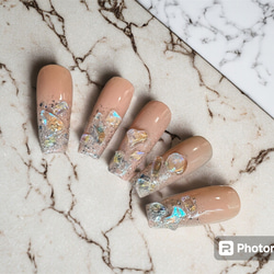 韓国風ネイルチップ／推し活／キラキラ／ベージュ／ワンカラー