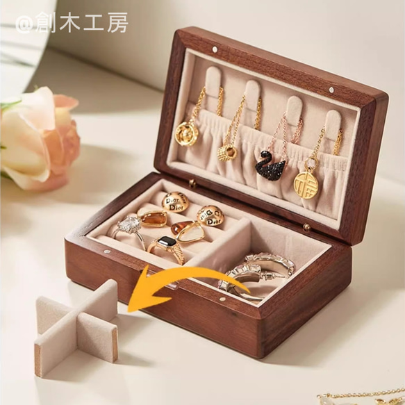 携帯用のminiアクセサリーケース 木製 ジュエリーケース 小さい 持ち運び 小物入れ コンパクト ミニサイズ 4枚目の画像