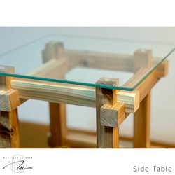 サイドテーブル/ベッドサイドテーブル/ソファテーブル/ナイトテーブル/杉/無垢材/ガラス 1枚目の画像