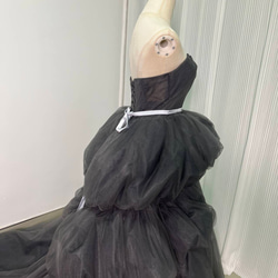 送料無料！カラードレス グレー オーバードレス 取り外し袖 光沢サテン  ラッフルフリル 花嫁 6枚目の画像