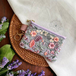 ラベンダーカラー/チュールレース・インド刺繍×帆布