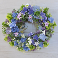 ブルーの紫陽花と涼やかなベルフラワー　リース：あじさい　ブルー　パープル　白　涼やか　 12枚目の画像