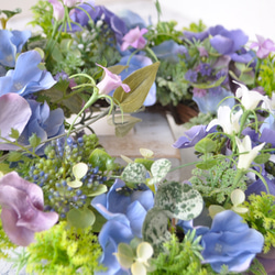 ブルーの紫陽花と涼やかなベルフラワー　リース：あじさい　ブルー　パープル　白　涼やか　 9枚目の画像