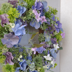 ブルーの紫陽花と涼やかなベルフラワー　リース：あじさい　ブルー　パープル　白　涼やか　 11枚目の画像