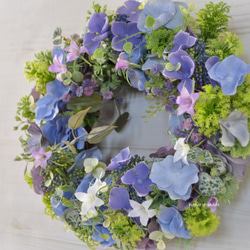 ブルーの紫陽花と涼やかなベルフラワー　リース：あじさい　ブルー　パープル　白　涼やか　 10枚目の画像