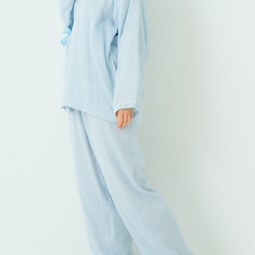 ブルー フロシュカエアリーウェア上下セット 介護服 在宅介護 入院