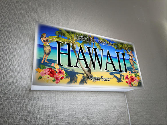 【壁掛け Lサイズ】アロハ ハワイ フラダンス ハイビスカス ヤシの木 ビーチ 海 照明 看板 置物 雑貨 ライトBOX 3枚目の画像