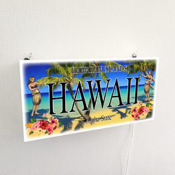 【壁掛け Lサイズ】アロハ ハワイ フラダンス ハイビスカス ヤシの木 ビーチ 海 照明 看板 置物 雑貨 ライトBOX 4枚目の画像