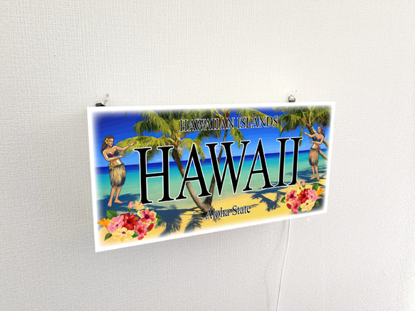 【壁掛け Lサイズ】アロハ ハワイ フラダンス ハイビスカス ヤシの木 ビーチ 海 照明 看板 置物 雑貨 ライトBOX 4枚目の画像