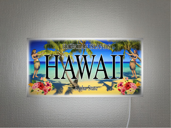 【壁掛け Lサイズ】アロハ ハワイ フラダンス ハイビスカス ヤシの木 ビーチ 海 照明 看板 置物 雑貨 ライトBOX 1枚目の画像