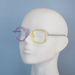 《アセテート素材》○-□型の非対称フレーム｜2色クリア｜老眼鏡・だてメガネ・近視用・遠近・サングラス作成OK 1枚目の画像