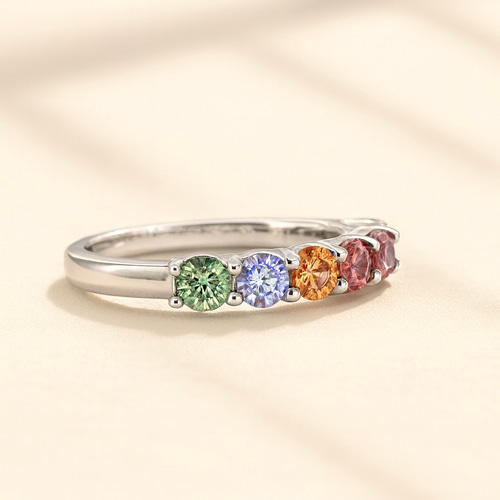 モアサナイト マルチカラーリング 3mm×7石｜12色オーダー可・世界に一