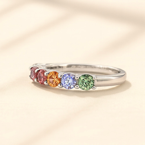 モアサナイト マルチカラーリング 3mm×7石｜12色オーダー可・世界に一