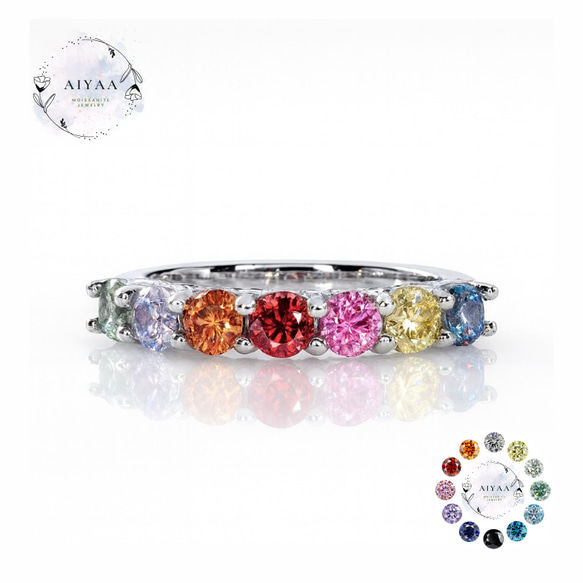 最高級モアサナイト/ ラウンドカット＆エメラルドカット ハーフエタニティリング GYPPHY - 【即納】EMERALD MOISSANITE FULL ETERNITY RING
