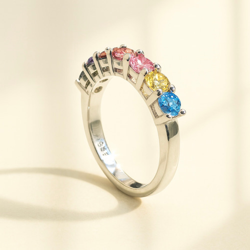 モアサナイト マルチカラーリング 3mm×7石｜12色オーダー可・世界に一