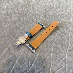 アップルウォッチベルト / アリゲーター・コバルトグリーン・手縫い（For 42/44/45/49mm）レザーバンド 5枚目の画像