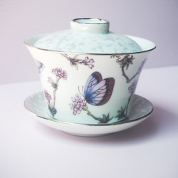 バタフライのオリエンタル蓋碗　❤中国茶　台湾茶　中国茶器　茶器　日本茶　湯呑み　ポーセラーツ　オリエンタル 2枚目の画像