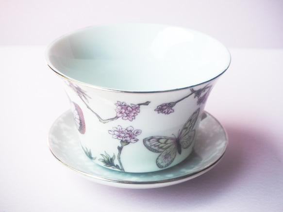 バタフライのオリエンタル蓋碗　❤中国茶　台湾茶　中国茶器　茶器　日本茶　湯呑み　ポーセラーツ　オリエンタル 7枚目の画像