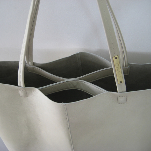 OTONA eco-bag XLサイズ グレージュ　本革製トートバッグ 4枚目の画像