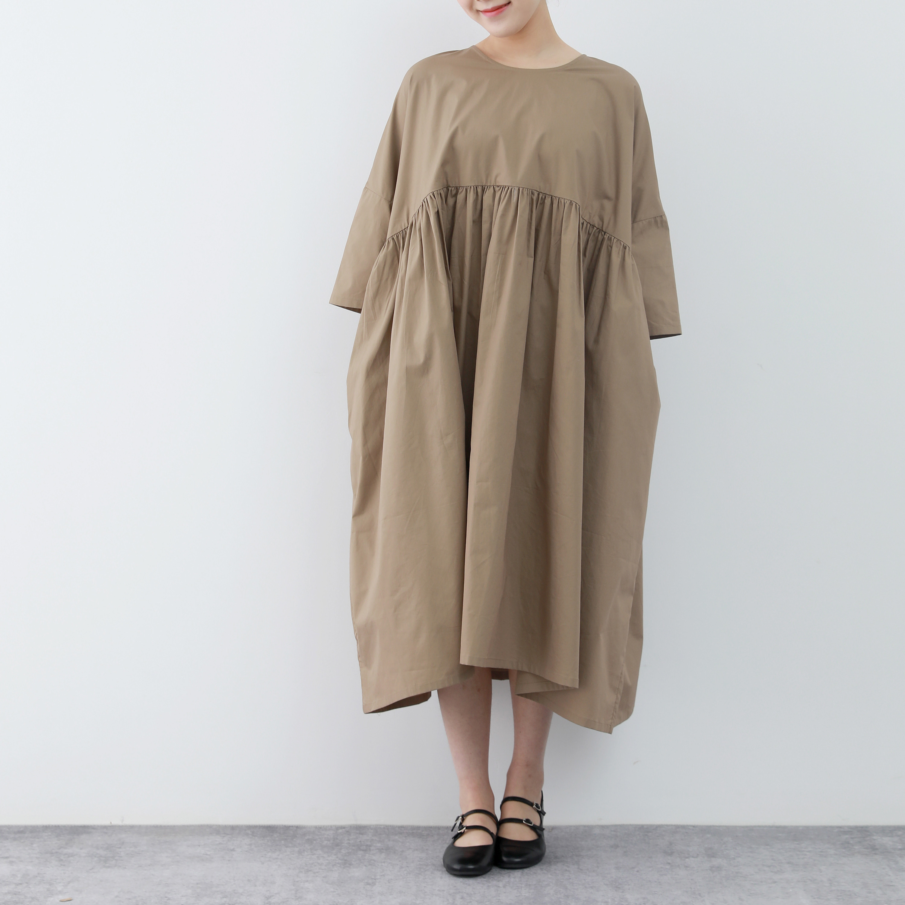 裾上げ無料♪サイズオーダー可♪大人のかわいい　コットン100％　ふんわり　ゆったり　キャザー　ロングワンピース