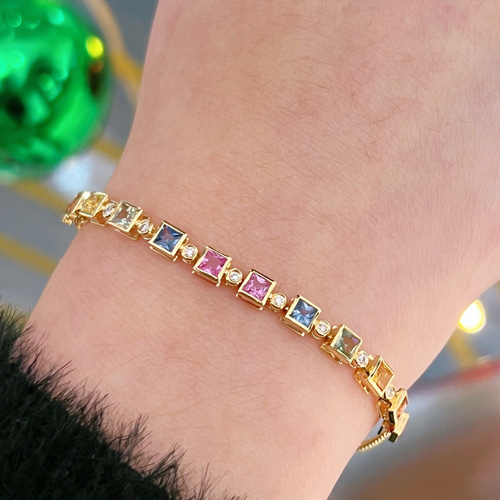 ファンシーカラーサファイアブレスレットk18 ブレスレット パール  