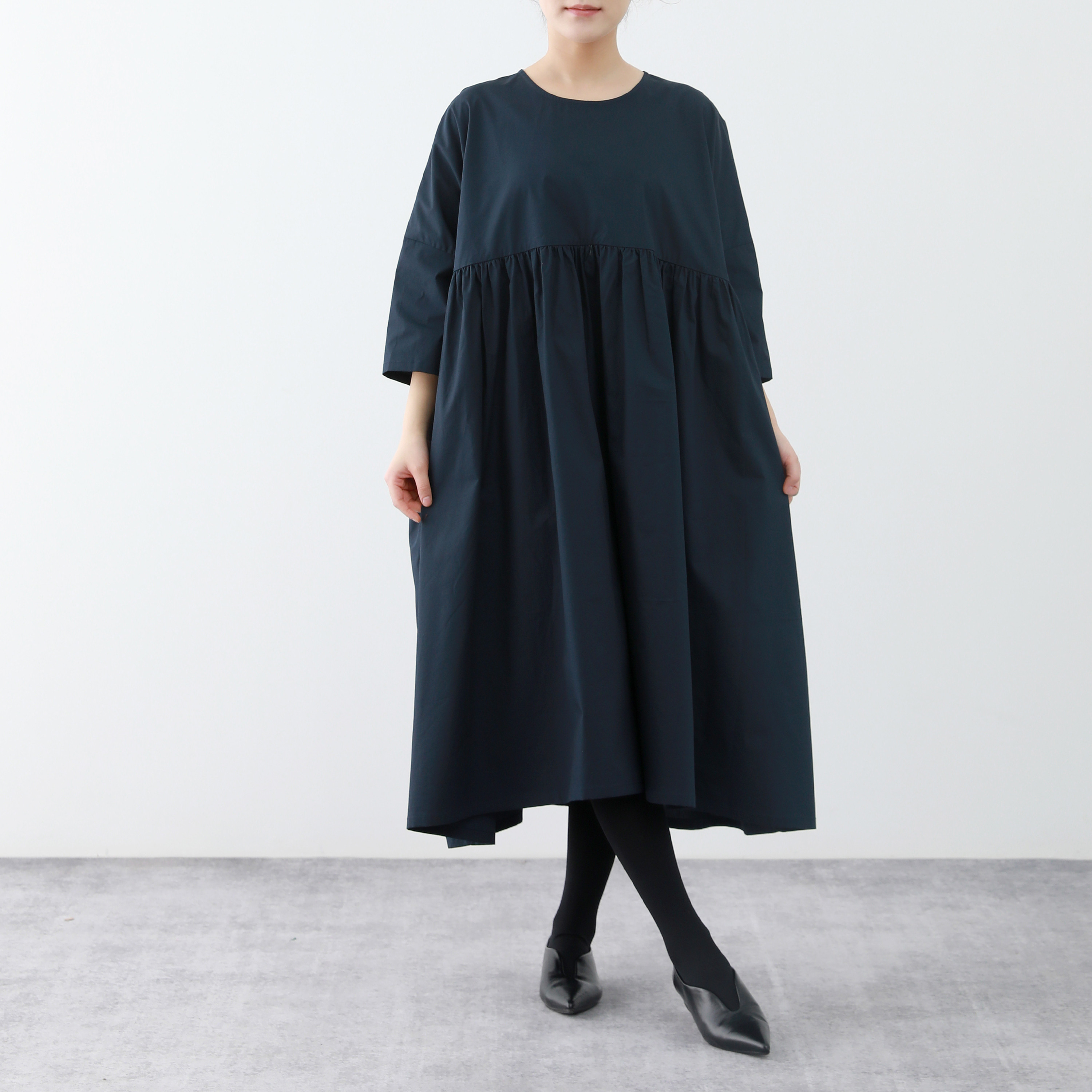 裾上げ無料♪サイズオーダー可♪大人のかわいい　コットン100％　ふんわり　ゆったり　キャザー　ロングワンピース