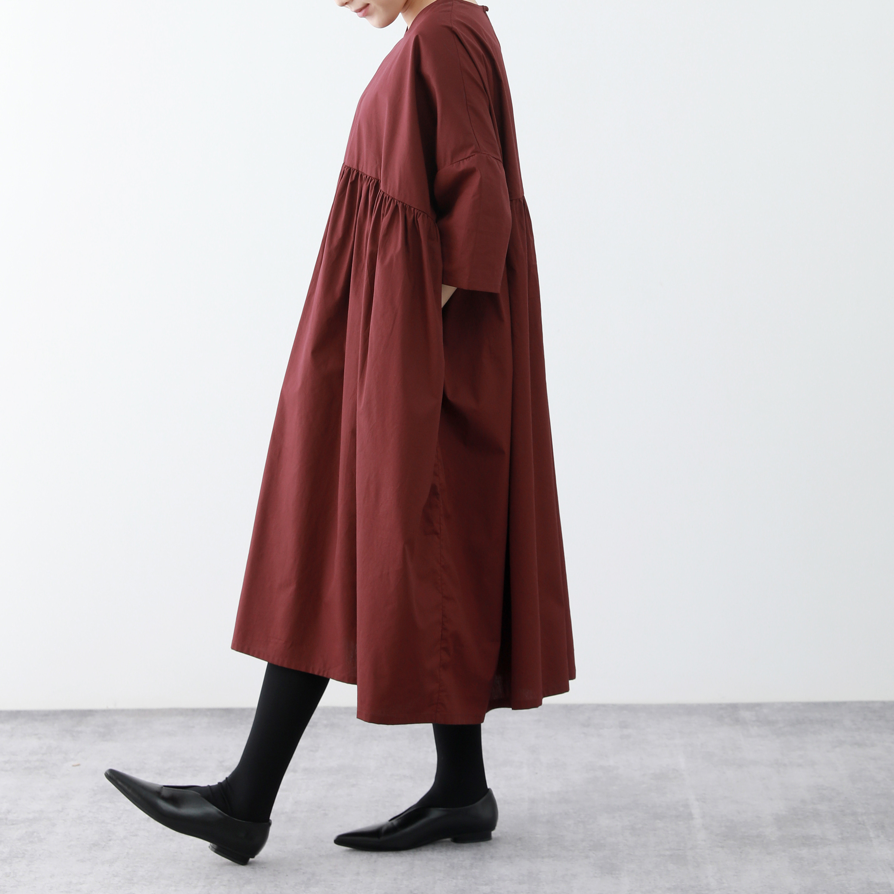 裾上げ無料♪サイズオーダー可♪大人のかわいい　コットン100％　ふんわり　ゆったり　キャザー　ロングワンピース