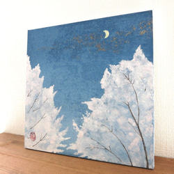 【日本画原画】桜の木と三日月　ミニアートパネル　インテリアアート　絵のある暮らし 3枚目の画像