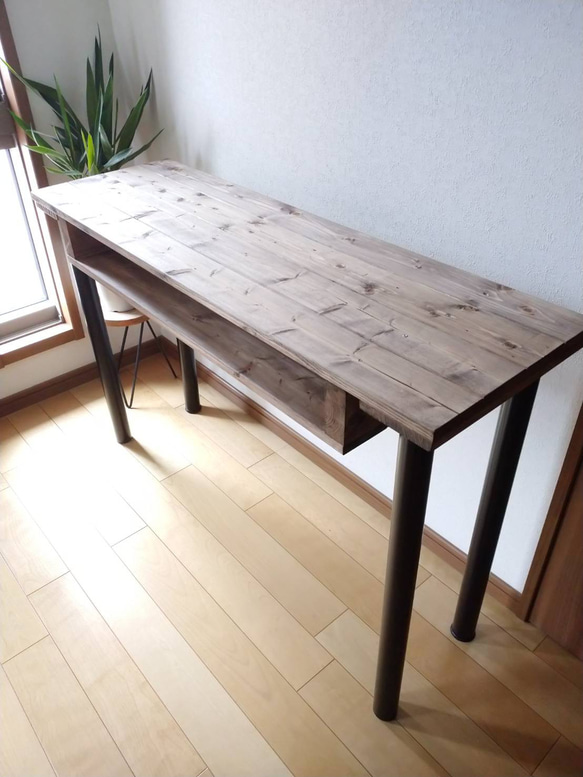 【オーダーメイド】110✕36　カウンターテーブル　棚つきテーブル(木製脚　黒色脚) 1枚目の画像