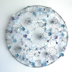 一点物】青い小花の壁飾り ウォールアート 約30㎝ ワイヤーリース