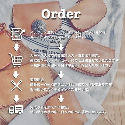 コンチョ巻きミドルウォレット ヌメ革財布 本革ミドルトラッカー