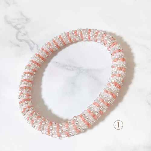 ビーズクロッシェ ブレスレット ビーズアクセサリー ピンク
