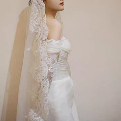美しい花レース シアーな美しさ 長袖 オフショルダー  ウェディングドレス フロントスリット /前撮り結婚式//H013 6枚目の画像