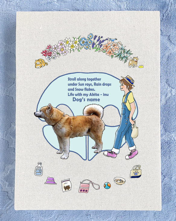 アートパネル 秋田犬 33cmx24cm オリジナル 犬 イラスト 散歩 ワン