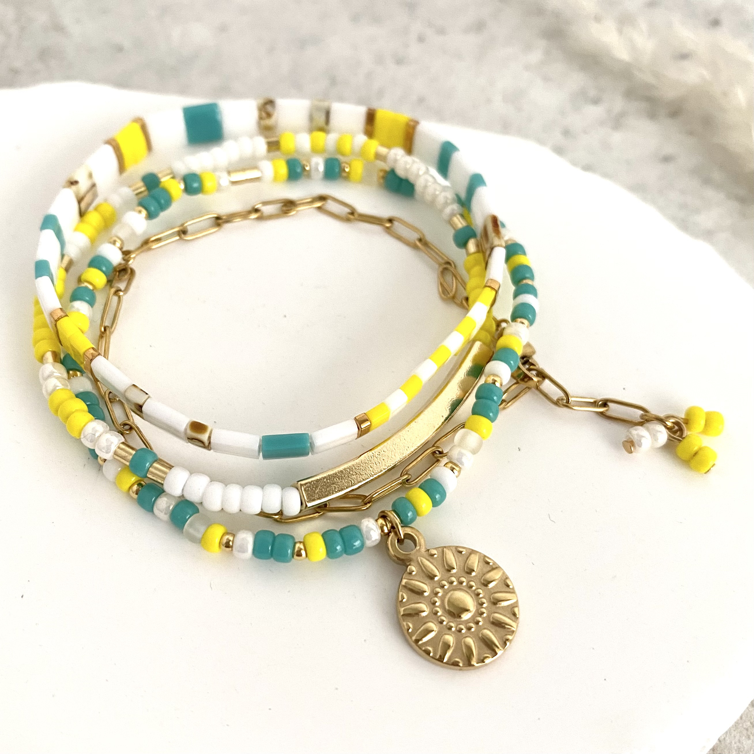 Tilaブレスレット イエロー ピーズ＊4点Set＊（アレルギー対応） 4,000円