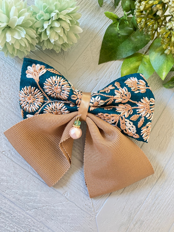 大人可愛いリボンヘアゴム☆インド刺繍リボン×ペタシャムリボンP544