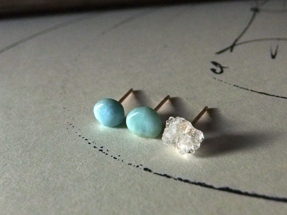 ラリマーと水晶結晶のピアス 1枚目の画像