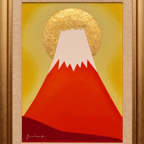 △金の太陽の発展赤富士△がんどうあつし絵画油絵石川県産金箔三 △金の太陽の発展赤富士△がんどうあつし絵画油絵石川県産金箔三
