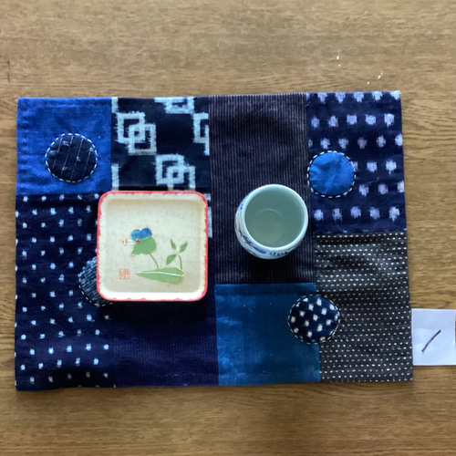 藍 かすり 縞つなぎのランチョンマット 花瓶敷き A その他インテリア