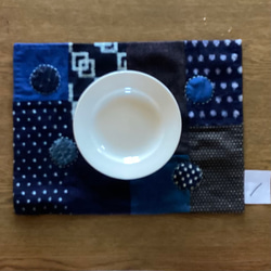 藍　かすり　縞つなぎのランチョンマット　花瓶敷き　A 4枚目の画像