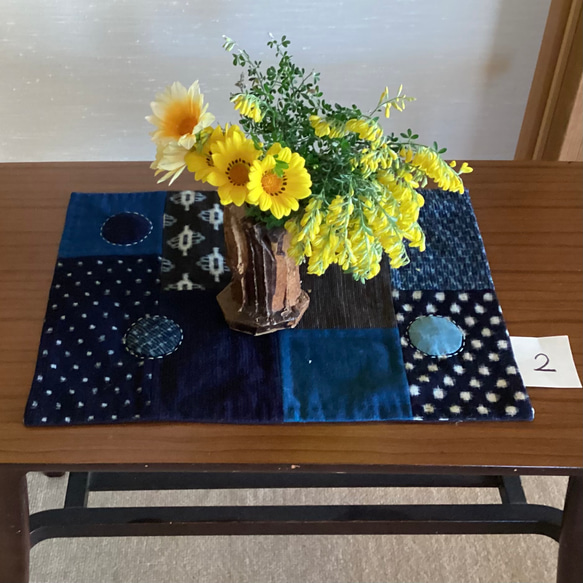 藍　かすり　縞つなぎのランチョンマット　花瓶敷き　A 10枚目の画像